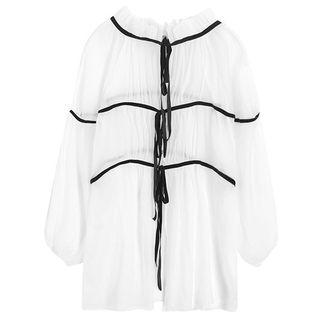 Set: Contrast Trim Chiffon Blouse + Camisole