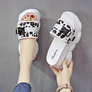 Leopard Print Buckled Platform Slide Sandals