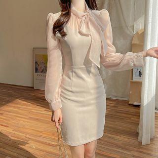 Inset Chiffon Blouse Sheath Dress