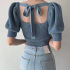 Puff-sleeve Bow-back Sweater