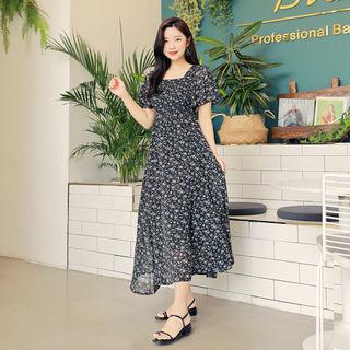 Square-neck Floral Print Long Dress