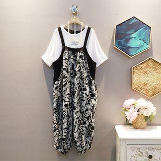 Print Panel Pinafore Jumpsuit