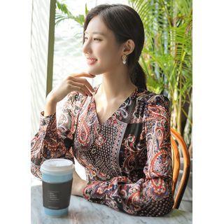 V-neck Midi Paisley Chiffon Dress