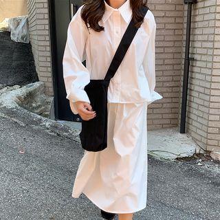 Long-sleeve Shirt / A-line Midi Skirt