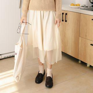 Midi A-line Mesh Skirt Almond - One Size