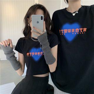 Short-sleeve Chinese Character Print Dance T-shirt