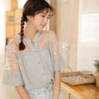 Floral Tulle Panel Chiffon Blouse