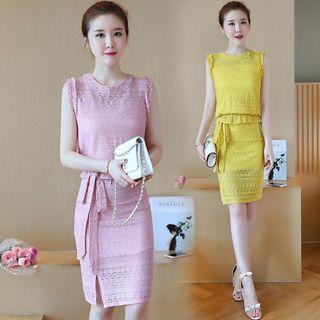 Set: Sleeveless Lace Top + Fitted Skirt