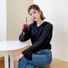 Frill-neck Bell-cuff Blouse