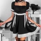 Short-sleeve Lace Trim Bow Mini A-line Dress