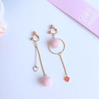 Non-matching Fabric Button Alloy Heart Fringed Earring