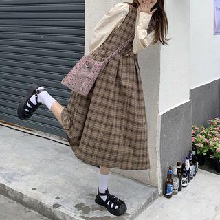 Frilled Long-sleeve Shirt / Plaid Pinafore Dress (various Designs)