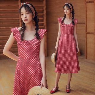Cap-sleeve Dotted Midi Dress