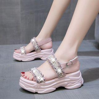Platform Chunky Embellished Ankle Strap Sandals