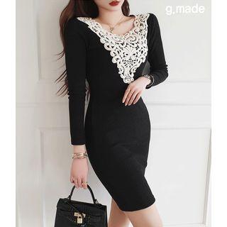 Crochet-panel Mini Bodycon Dress