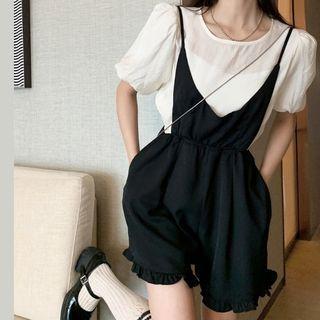 Spaghetti Strap Romper / Short-sleeve Top