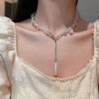Faux Pearl Stone Bead Necklace Pink - One Size