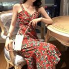 Sleeveless Floral Print Dress Red - One Size