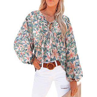 Long Sleeve Tie-neck Floral Print Blouse