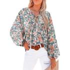 Long Sleeve Tie-neck Floral Print Blouse