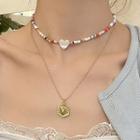Hexagon Alloy Pendant Heart Bead Layered Necklace