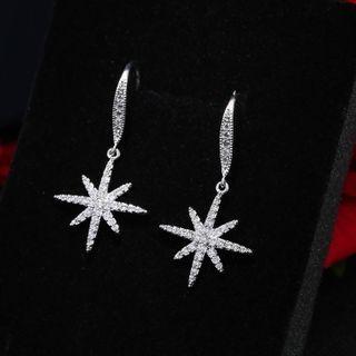 925 Sterling Silver Rhinestone Star Dangle Earring 1 Pair - 925 Sterling Silver Rhinestone Star Dangle Earring - One Size