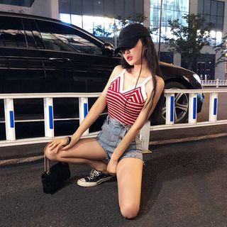 Asymmetric High-wasit Sigle-breast Jeans