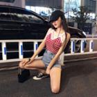 Asymmetric High-wasit Sigle-breast Jeans