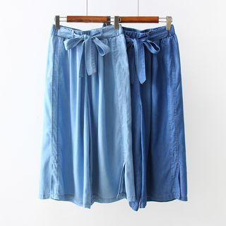 Bow Side-slit Wide-leg Jeans