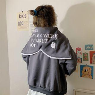 Zip Lettering Back Fleece-lined Hoodie