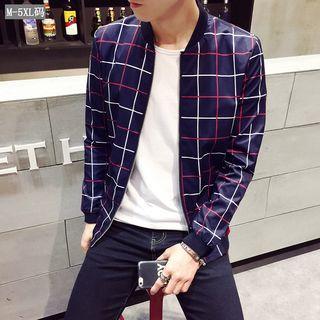 Check Zip Baseball Jacket