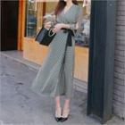 Slit-sleeve Patterned Surplice-wrap Dress