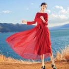 Long-sleeve Lace A-line Midi Sun Dress