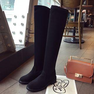 Elastic Suede Back Tie Block Heel Over-the-knee Boots