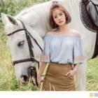 Off-shoulder Frilled Trim Embroidered Top