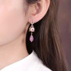 Bead Drop Ear Stud 1 Pair - Purple & Gold - One Size
