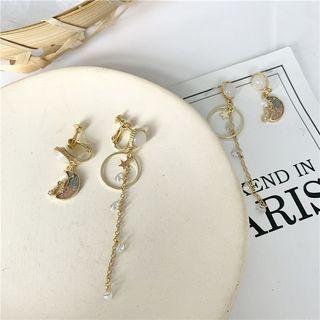 Non-matching Faux Crystal Moon & Star Dangle Earring