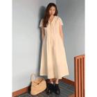 Sailor-collar Buttoned Long Pleated Dress