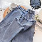 Washed Frayed High-waist Jeans