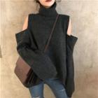 Loose-fit Cutout-shoulder Turtleneck Sweater