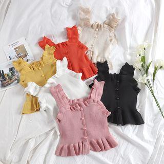 Wide-strap Frilled Crop Knit Top