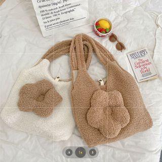 Flower Accent Fleece Tote Bag