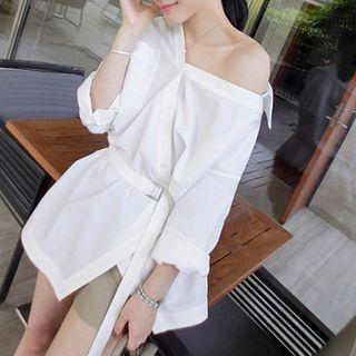 Long-sleeve Off-shoulder Shirt White - One Size