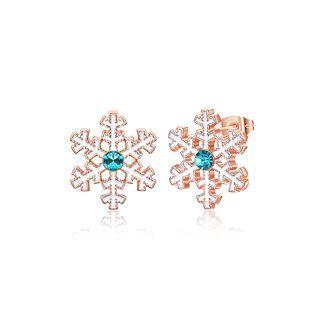 Plated Rose Gold Snowflake Stud Earrings With Blue Austrian Element Crystal(undefine) Rose Gold - One Size