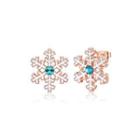 Plated Rose Gold Snowflake Stud Earrings With Blue Austrian Element Crystal(undefine) Rose Gold - One Size