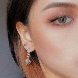 Heart Ear Stud 1 Pair - 1199a# - Silver - One Size