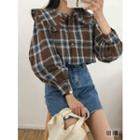 Frilled Wide-collar Plaid Blouse