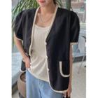 Plus Size Puff-sleeve Piped Jacket