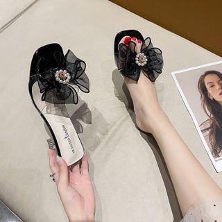 High Heel Mesh Bow Slide Sandals