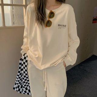 Set : Lettering Long-sleeve Sweatshirt + Sweatpants